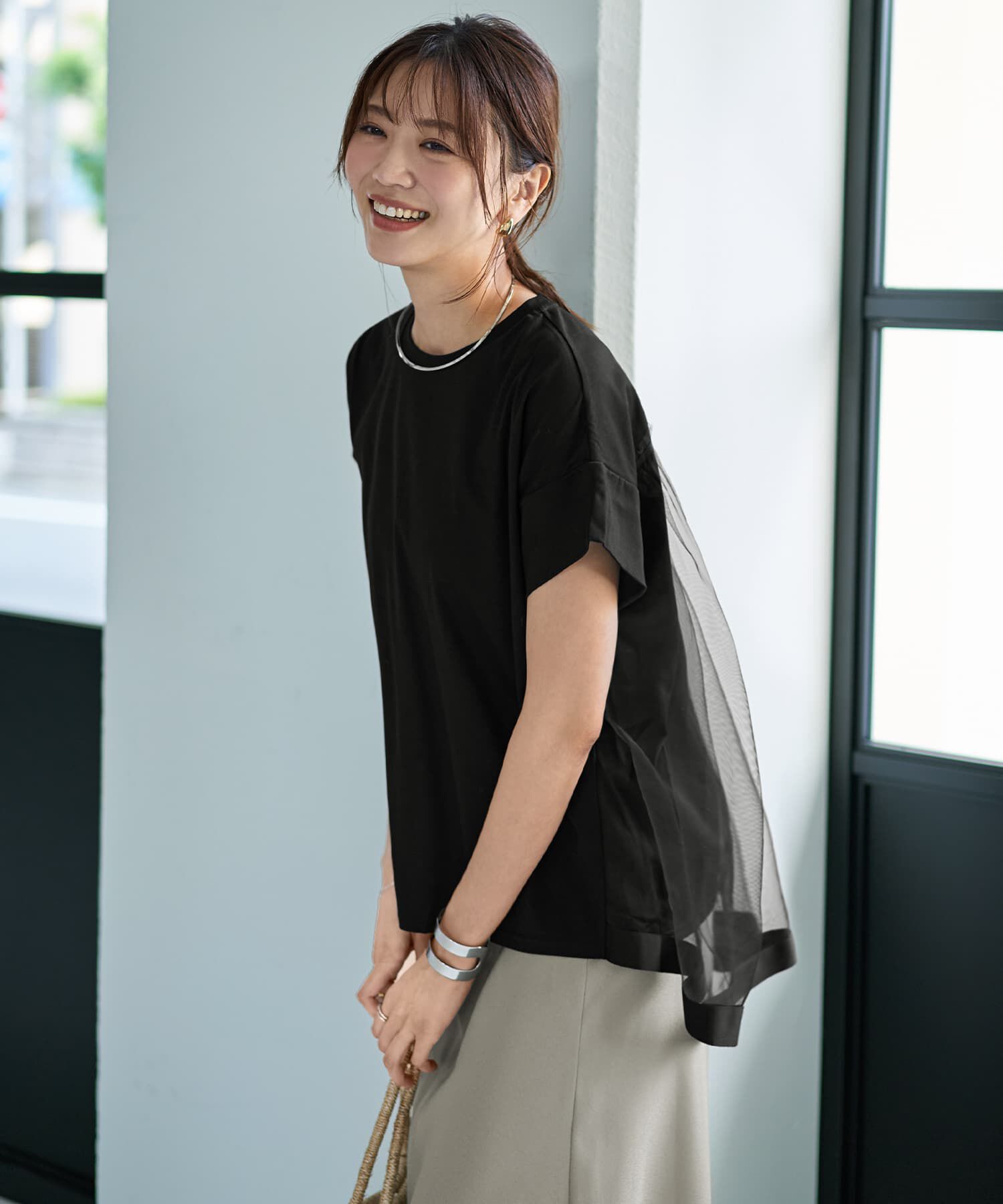 STYLE DELI「【Made in JAPAN】背面チュールカットソートップス」|Tシャツ・カットソー|