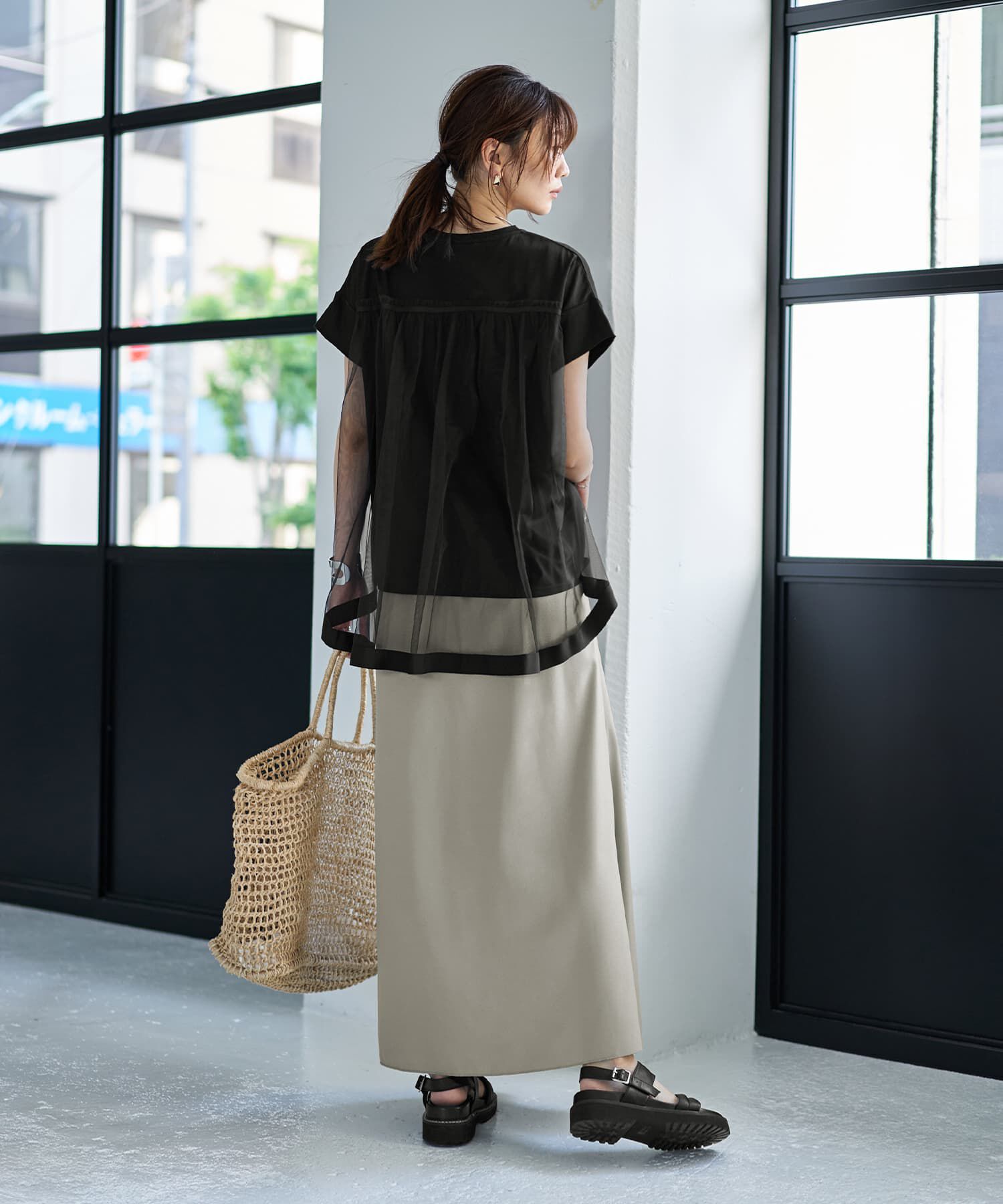 STYLE DELI「【Made in JAPAN】背面チュールカットソートップス」|Tシャツ・カットソー|