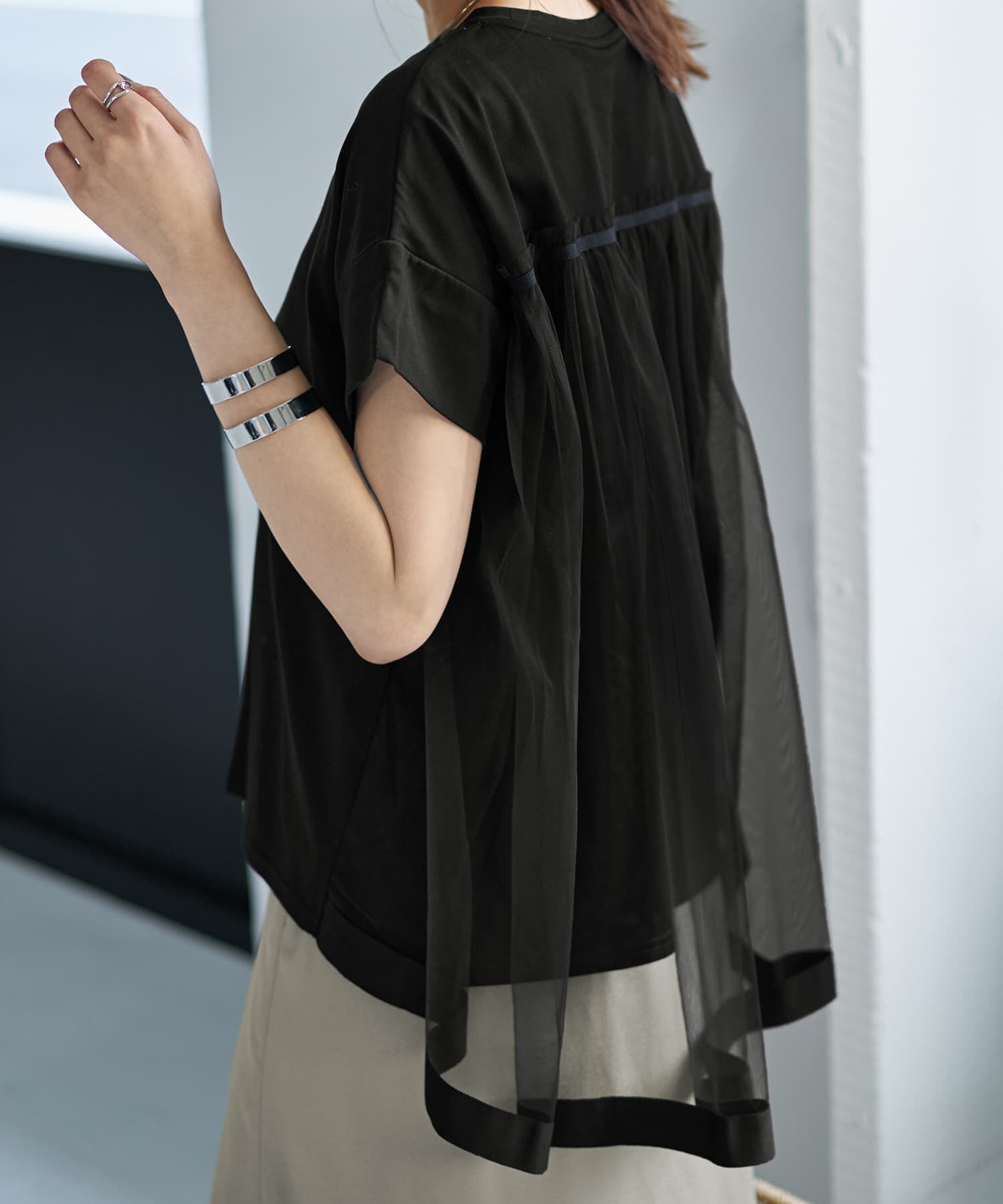 STYLE DELI「【Made in JAPAN】背面チュールカットソートップス」|Tシャツ・カットソー|