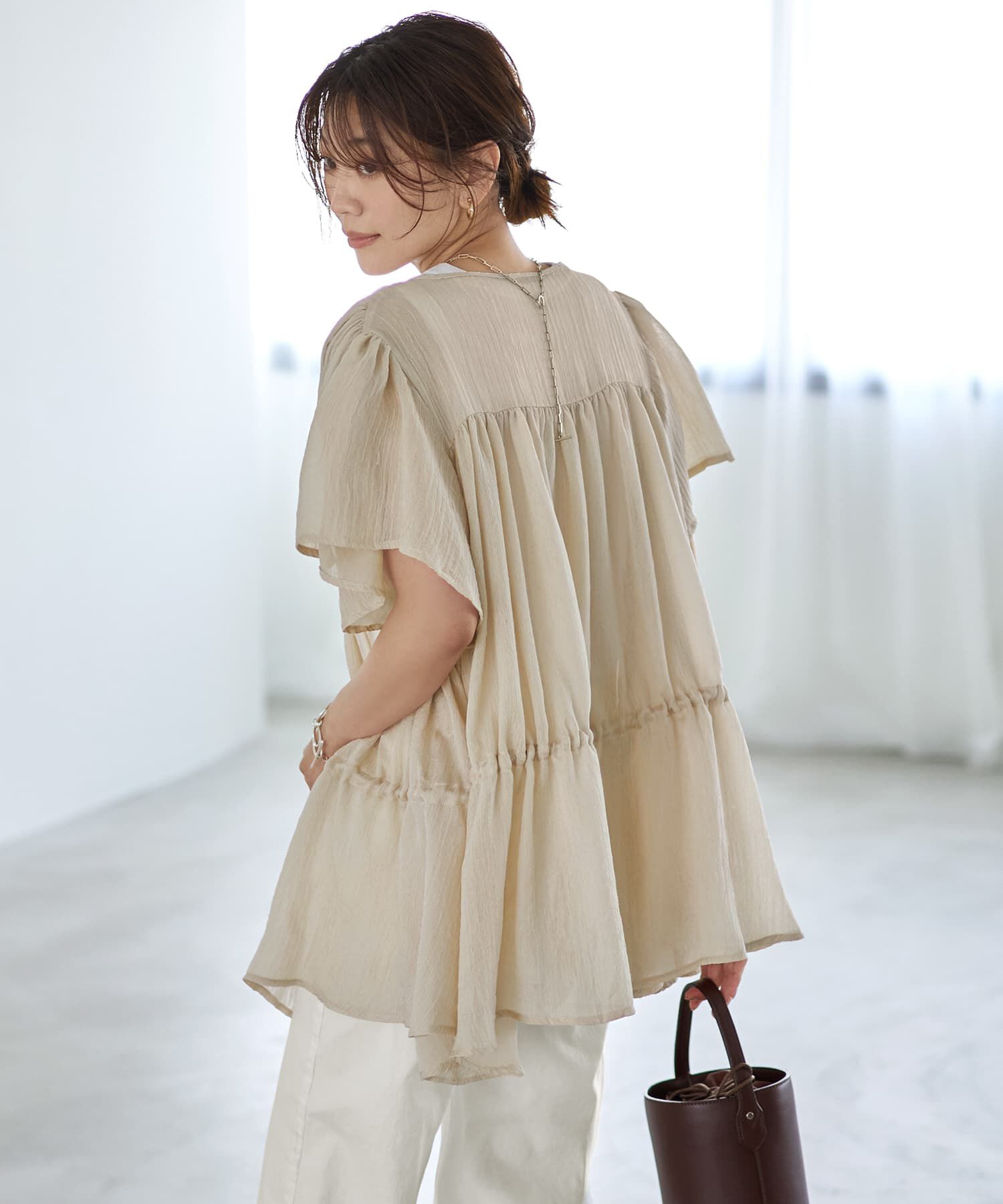 STYLE DELI「ダブルガーゼシフォンのリボン留めチュニックカーディガン」|シャツ・ブラウス|