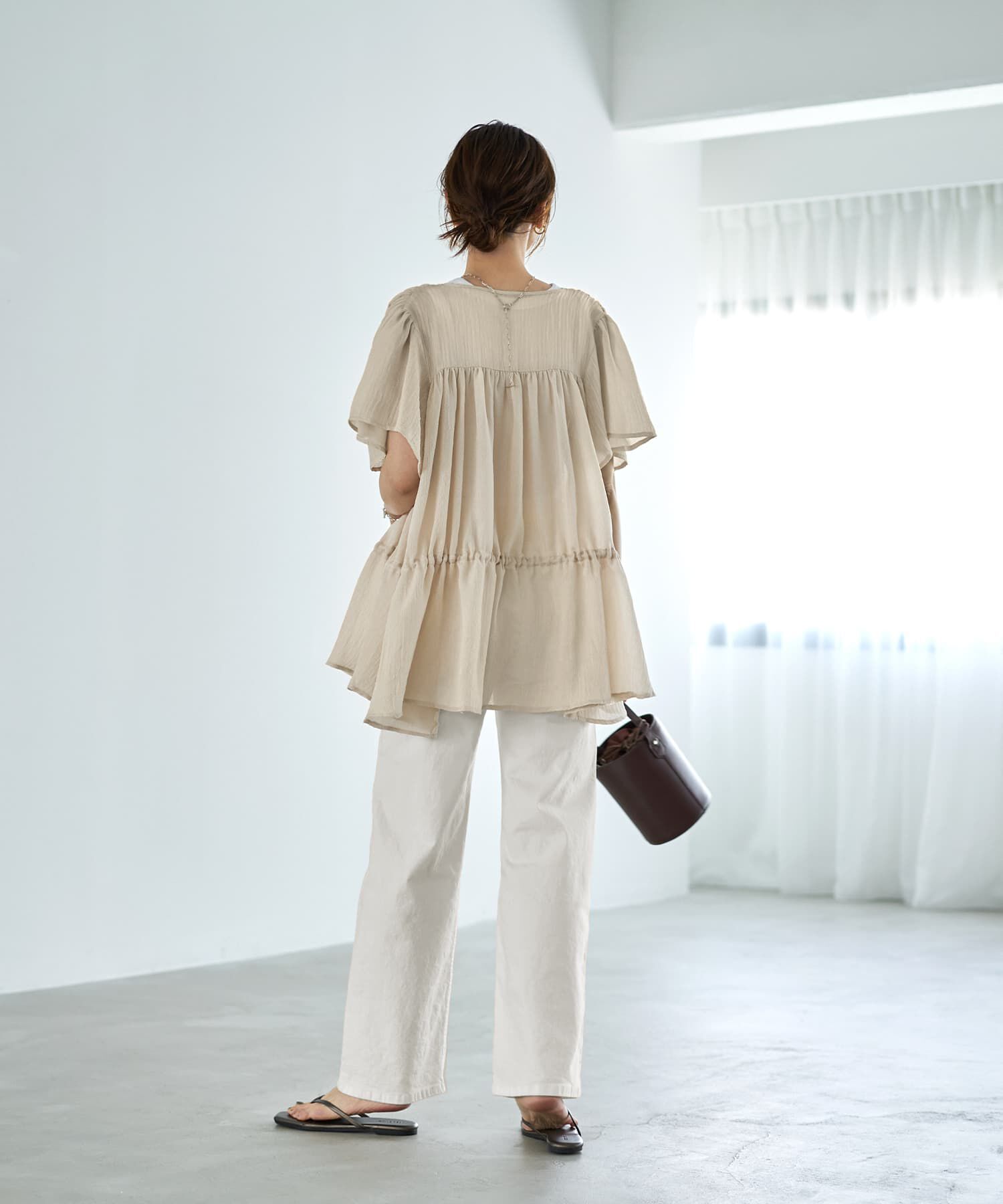 STYLE DELI「ダブルガーゼシフォンのリボン留めチュニックカーディガン」|シャツ・ブラウス|