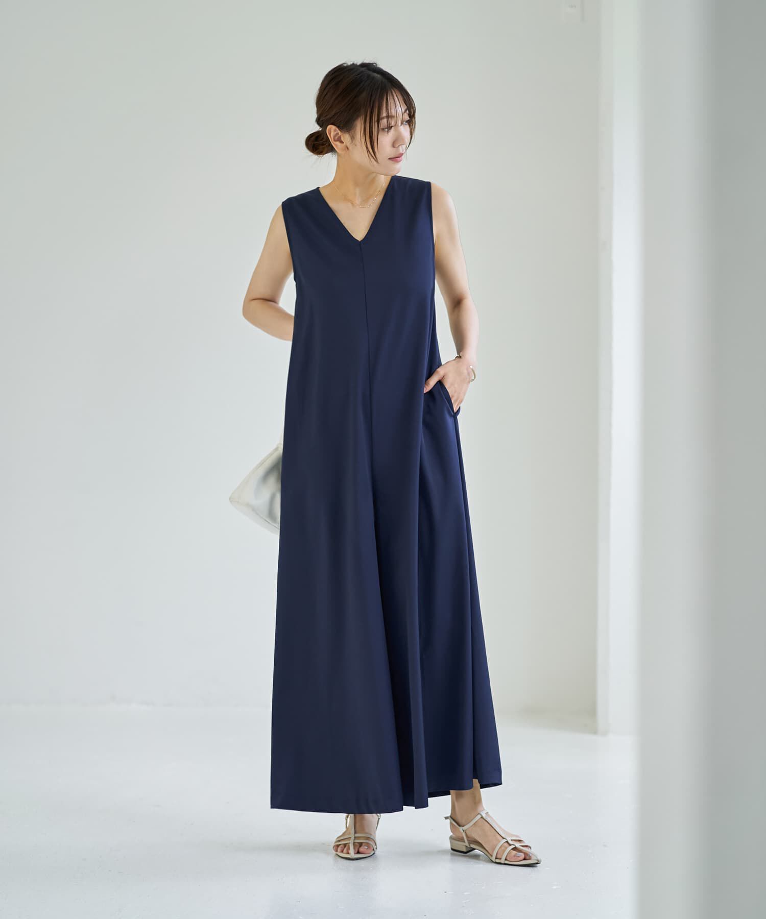 STYLE DELI「さらさらツイル生地スタイリッシュサロペット」|オールインワン|ネイビー