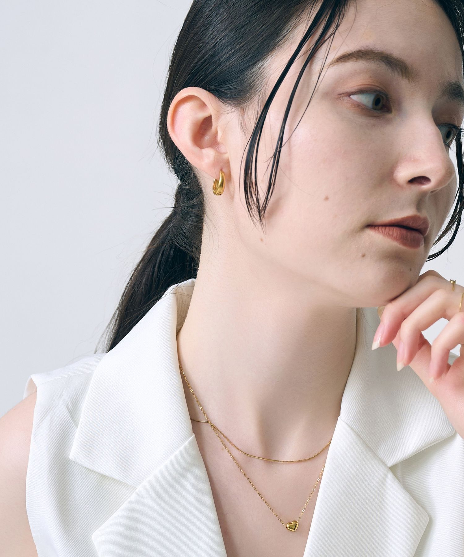 Phoebe「【金属アレルギー対応】プックリメタルフープピアス　ゴールド/サージカルステンレス」|ピアス|