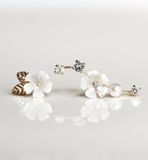  「シェル / アクアマリン サクラ ピアス | K10YG」|ピアス|K10 イエローゴールド