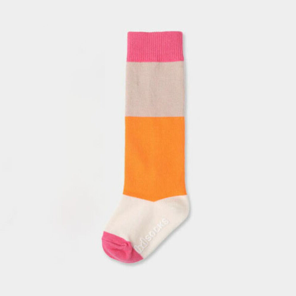 BACKYARD FAMILY「キッズ 女の子 ハイソックス 靴下 通販 しましま靴下 ソックス くつ下 膝下 配色 切り替え」|ソックス|オレンジ1