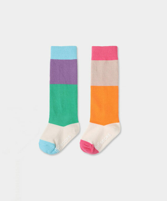 BACKYARD FAMILY「キッズ 女の子 ハイソックス 靴下 通販 しましま靴下 ソックス くつ下 膝下 配色 切り替え」|ソックス|