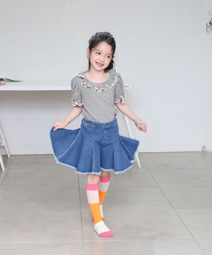 BACKYARD FAMILY「キッズ 女の子 ハイソックス 靴下 通販 しましま靴下 ソックス くつ下 膝下 配色 切り替え」|ソックス|