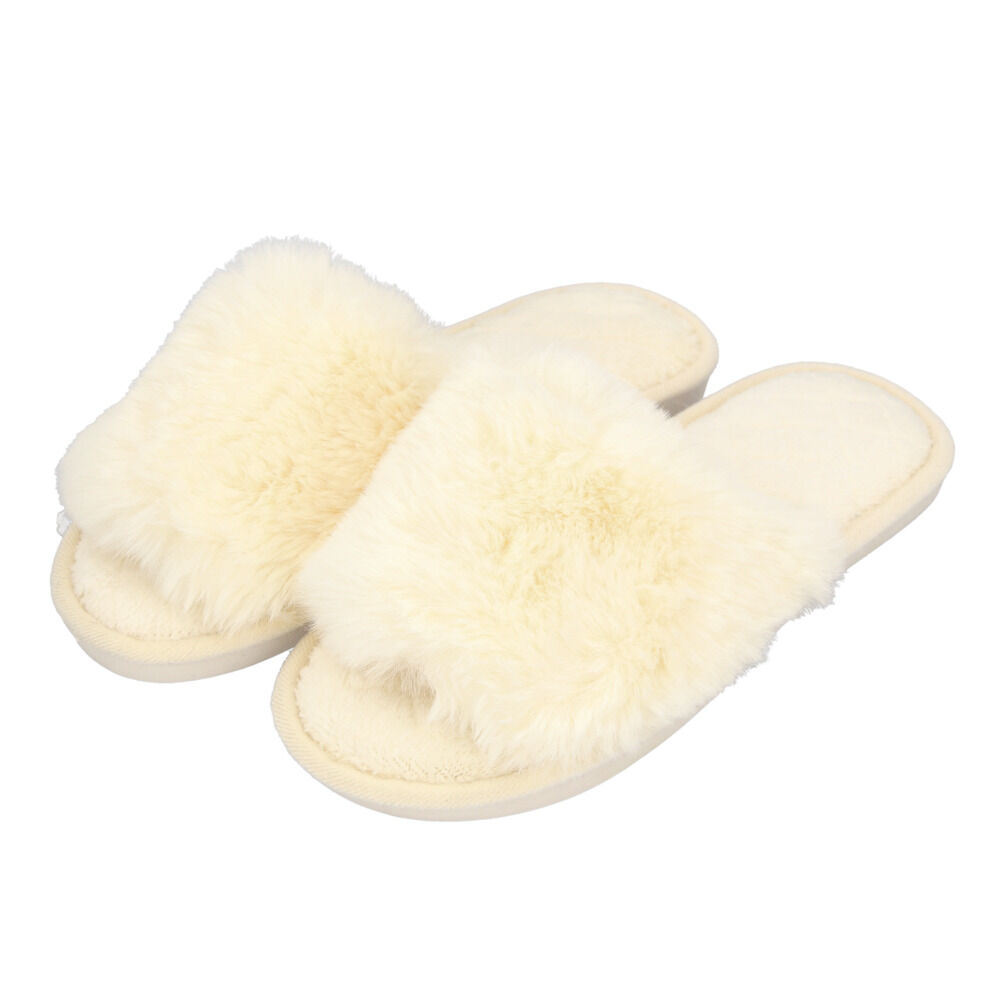 BACKYARD FAMILY「スリッパ おしゃれ 冬用 通販 ルームシューズ 冬 フェイク ファー レディース もこもこ」|ルームシューズ|ホワイト1