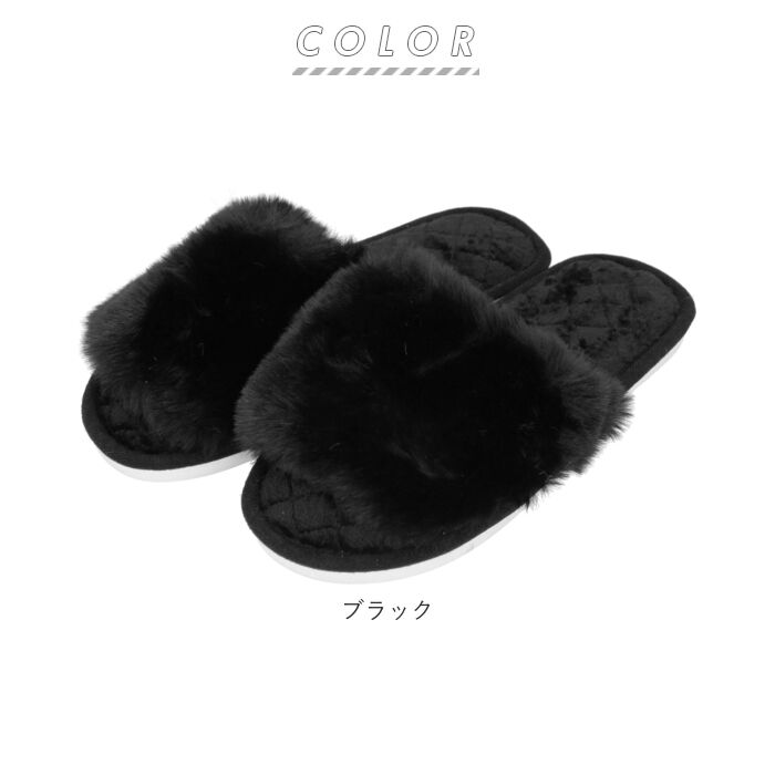 BACKYARD FAMILY「スリッパ おしゃれ 冬用 通販 ルームシューズ 冬 フェイク ファー レディース もこもこ」|ルームシューズ|