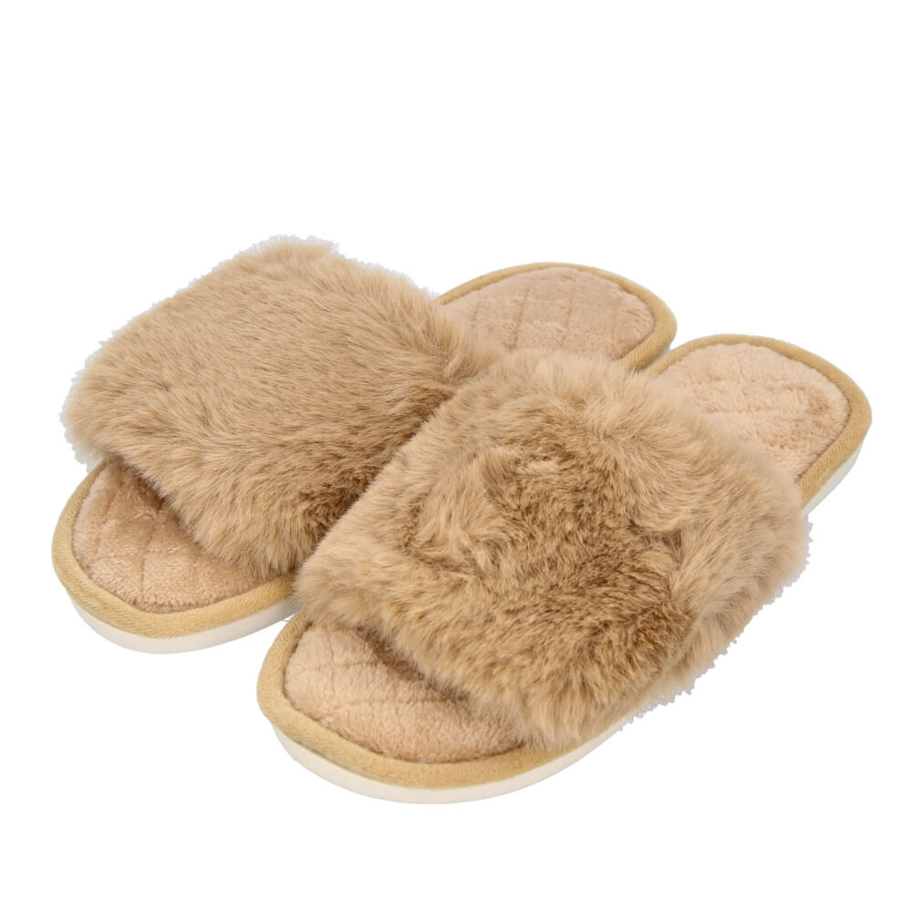 BACKYARD FAMILY「スリッパ おしゃれ 冬用 通販 ルームシューズ 冬 フェイク ファー レディース もこもこ」|ルームシューズ|ブラウン1