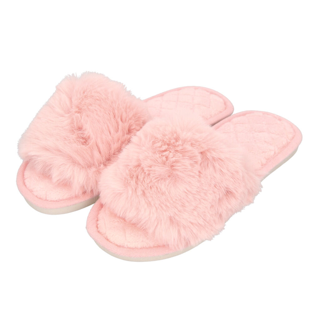 BACKYARD FAMILY「スリッパ おしゃれ 冬用 通販 ルームシューズ 冬 フェイク ファー レディース もこもこ」|ルームシューズ|ピンク1