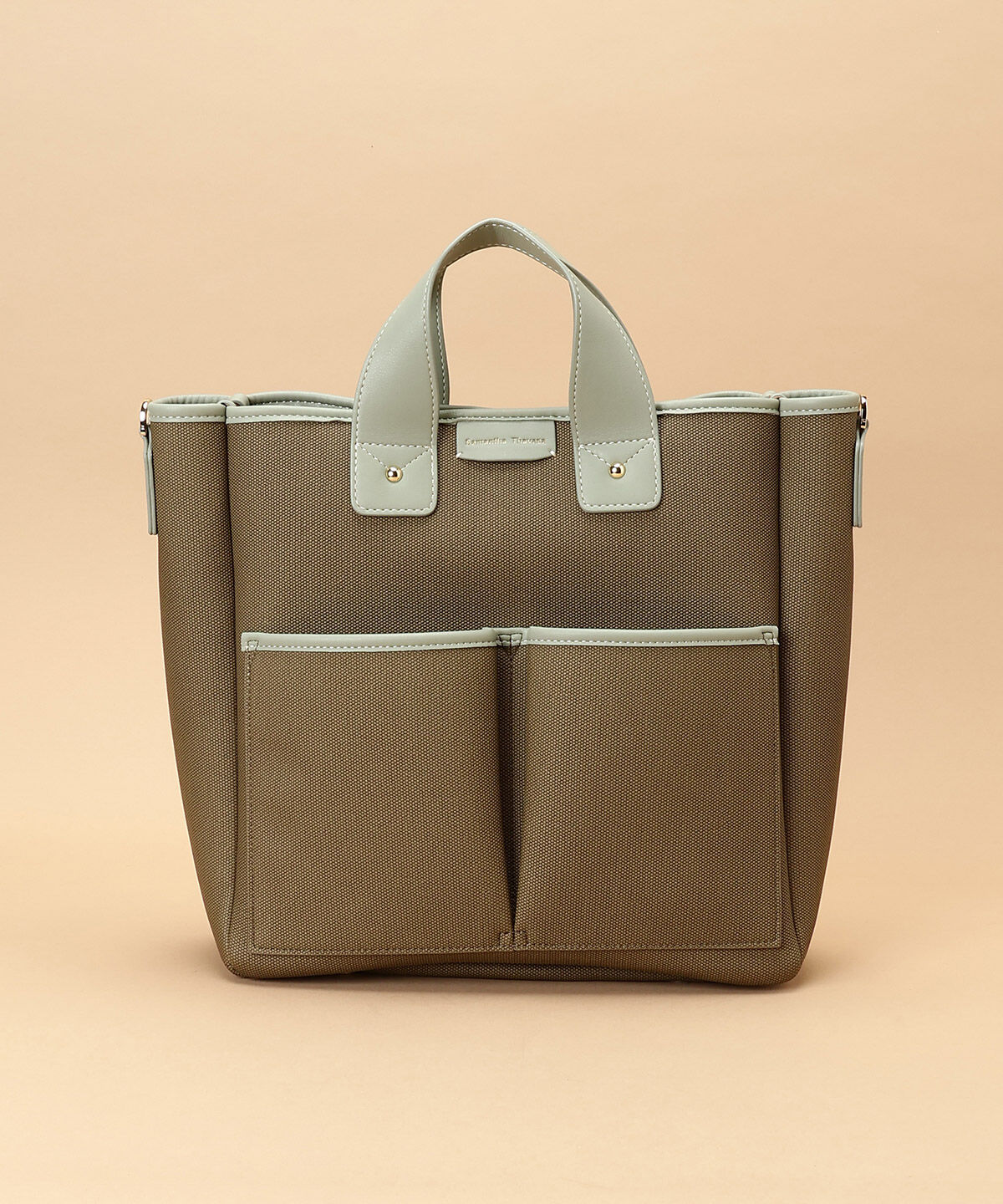 Samantha Thavasa「キャンバスデザイン 合皮スクエアトートバッグ 大サイズ」|トートバッグ|カーキ