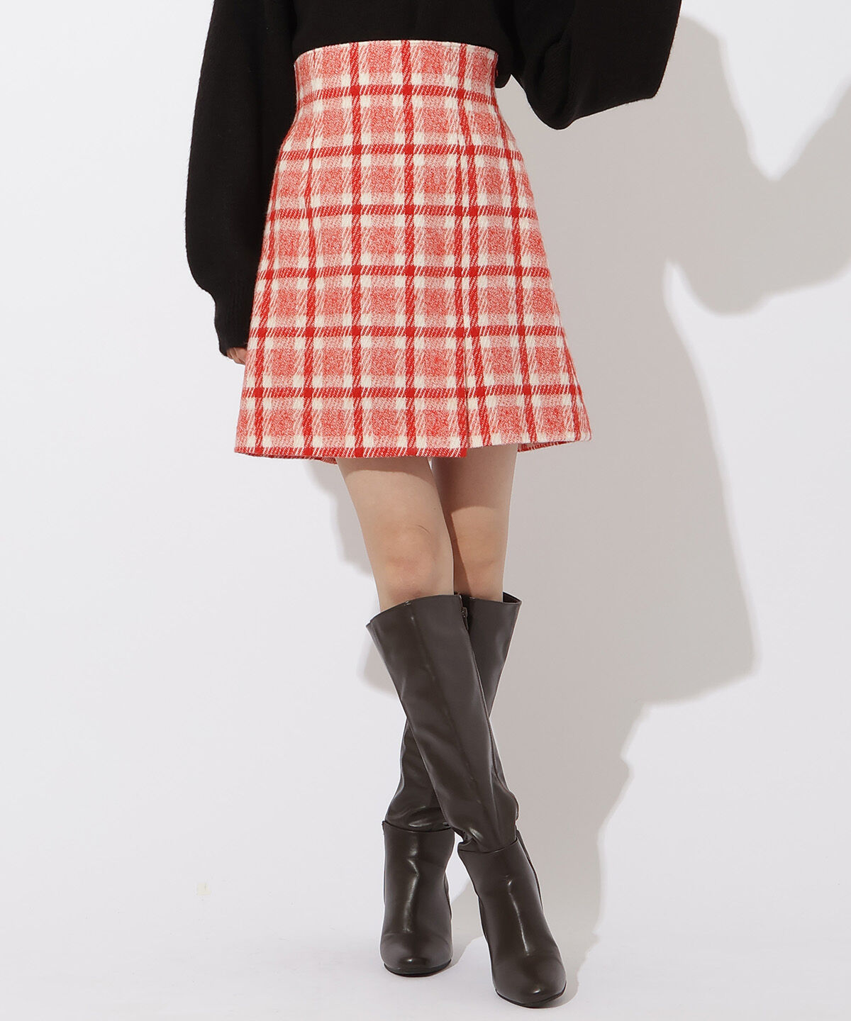 アンドクチュール「ウールシャギーチェックミニスカート」|台形|