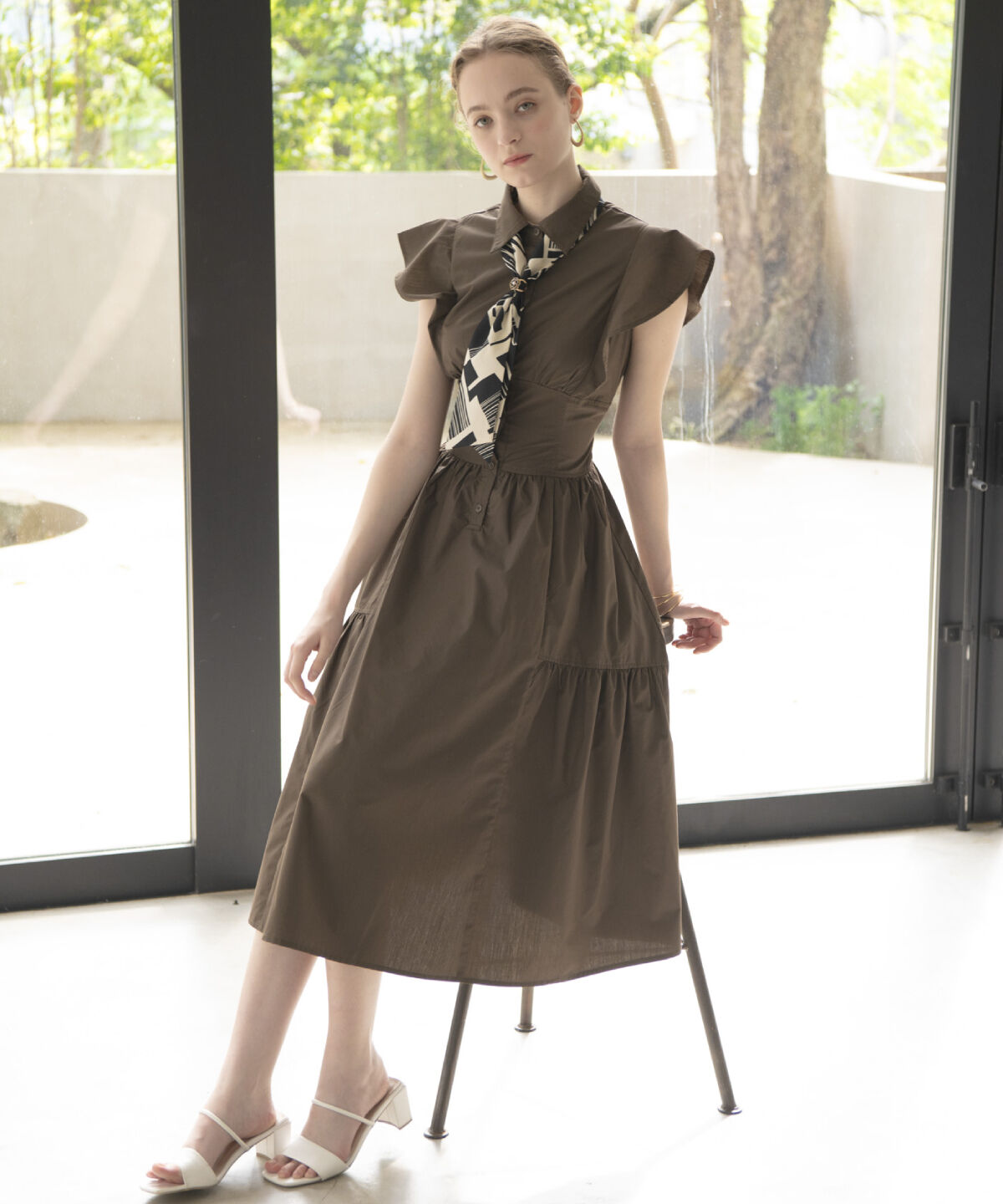 アンドクチュール「タイ付きショルダーフリルワンピース」|ワンピース|