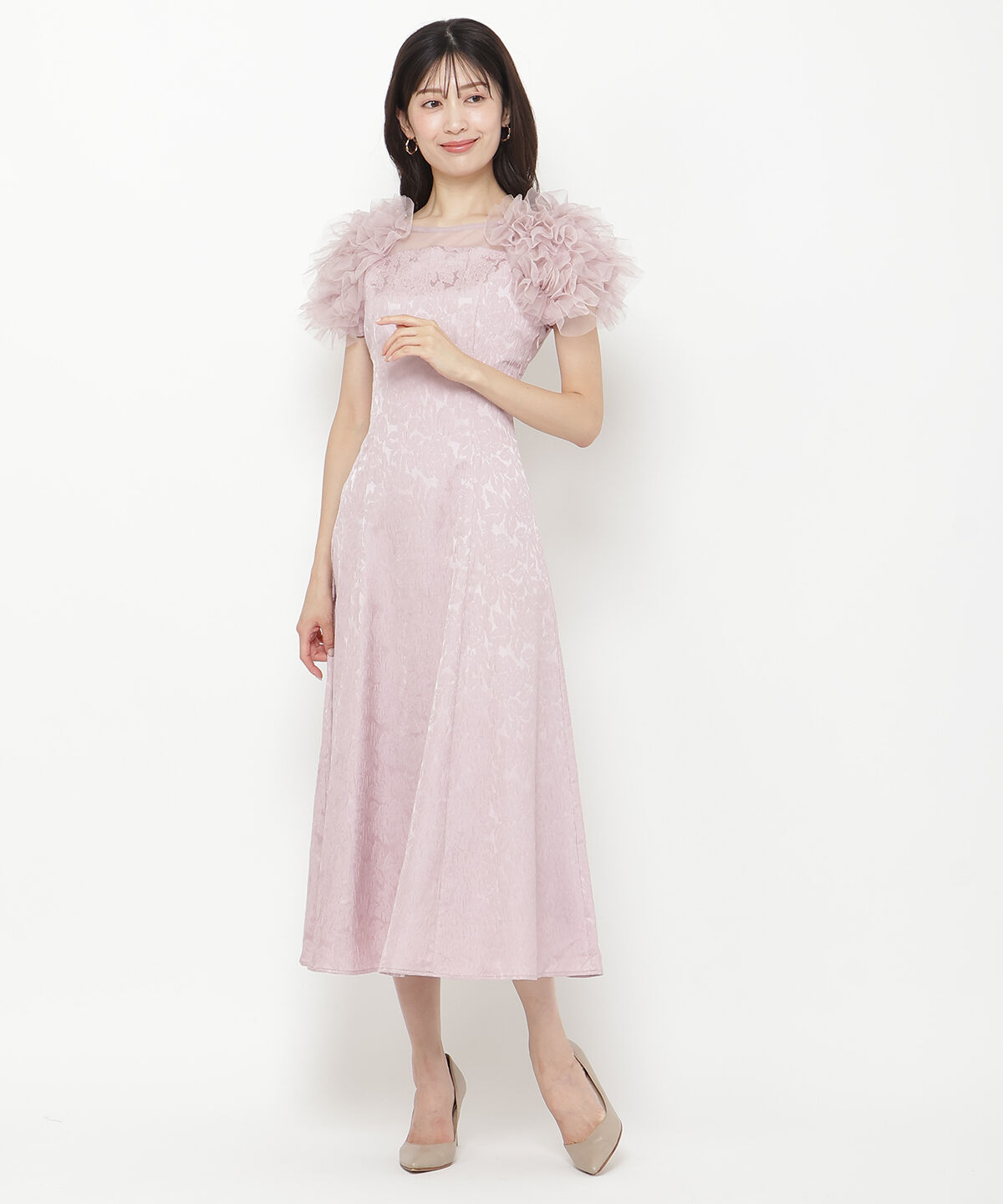 アンドクチュール「フリルチュールショルダーフレアドレス」|ドレス|ピンク