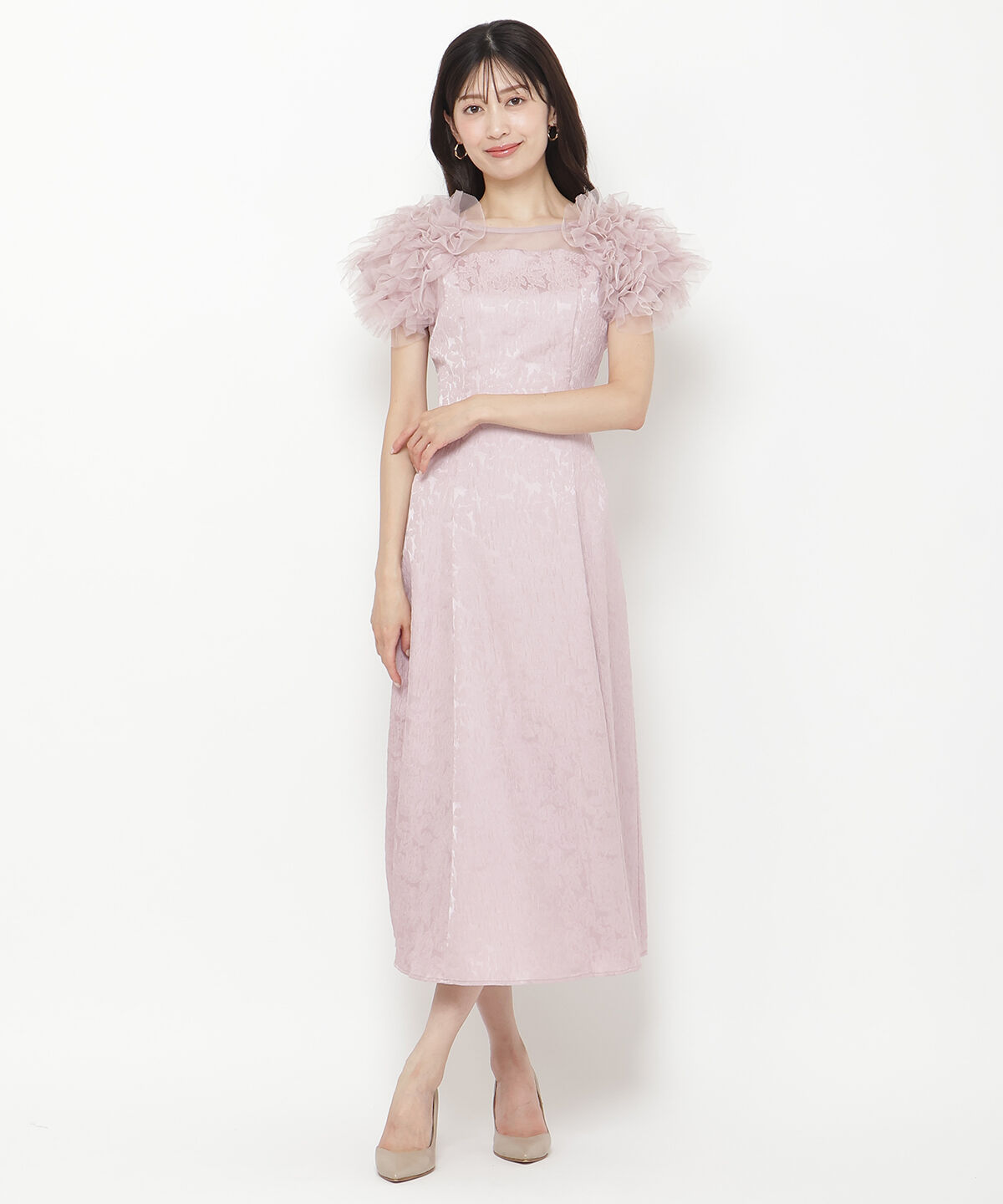 アンドクチュール「フリルチュールショルダーフレアドレス」|ドレス|