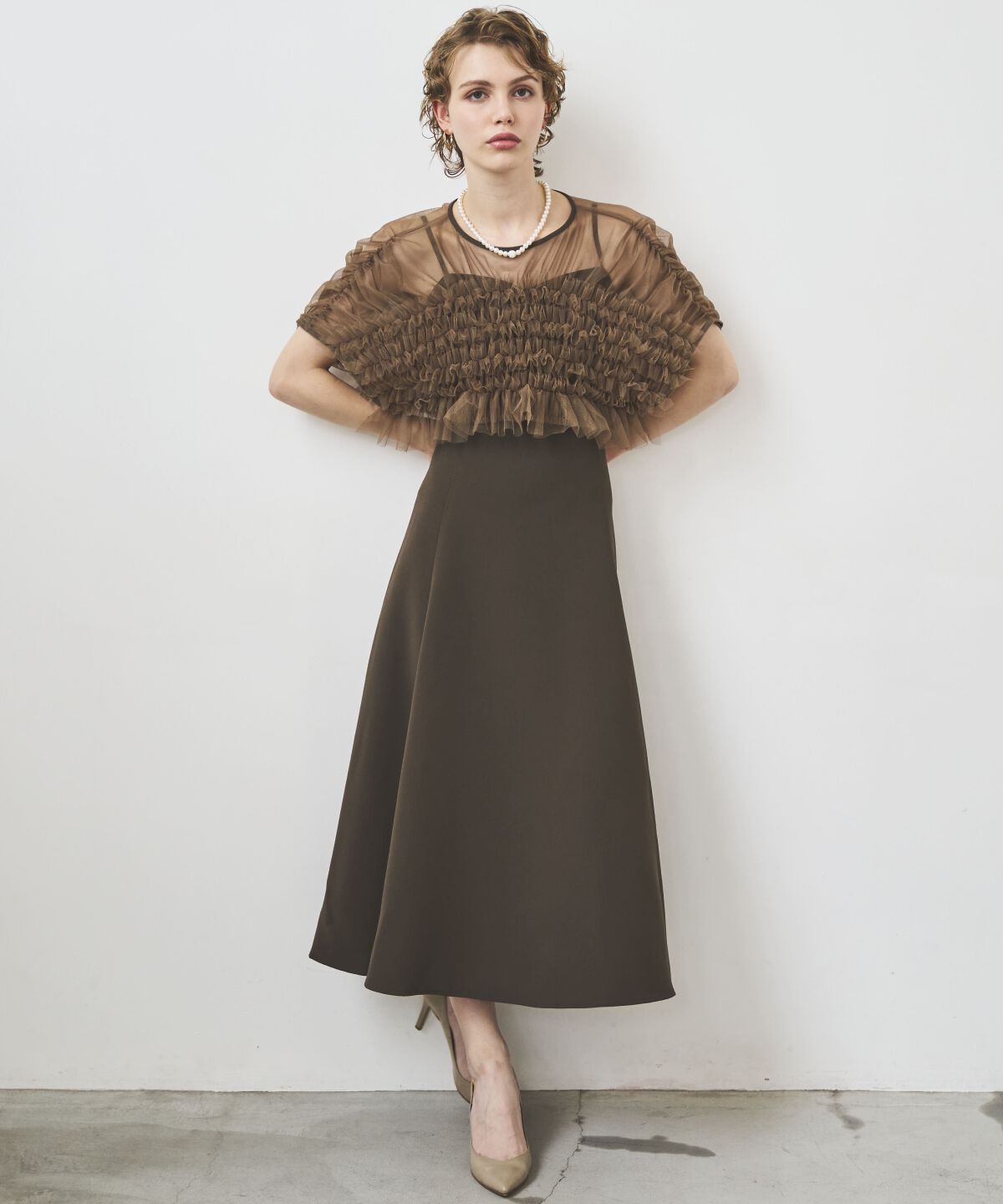 アンドクチュール「チュールフリルフレアドレス」|ドレス|