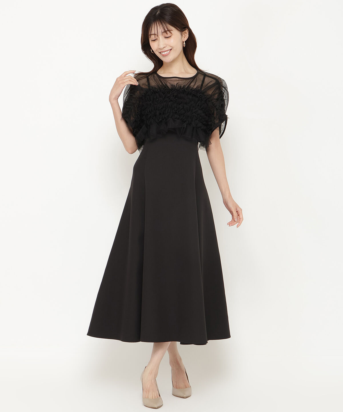 アンドクチュール「チュールフリルフレアドレス」|ドレス|