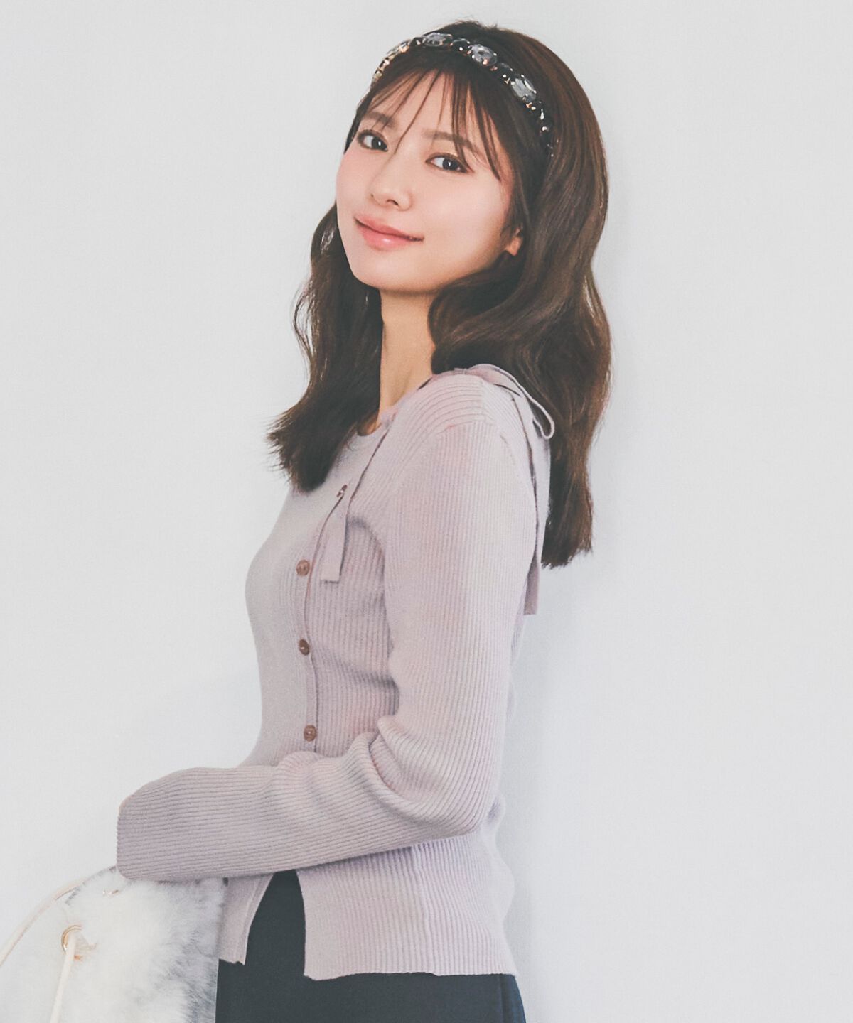 アンドクチュール「アシメリボンスリットプルオーバー」|ニット・セーター|