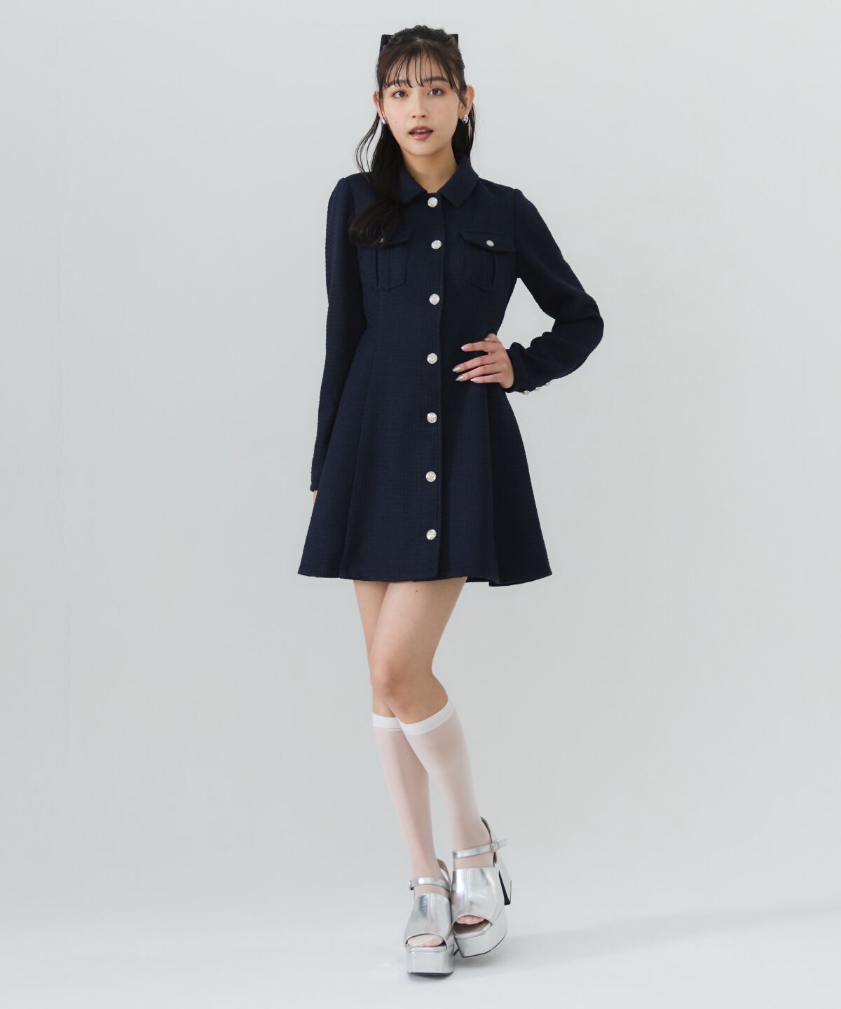 REDYAZEL「ファンシーツイードミニシャツワンピース」|ワンピース|