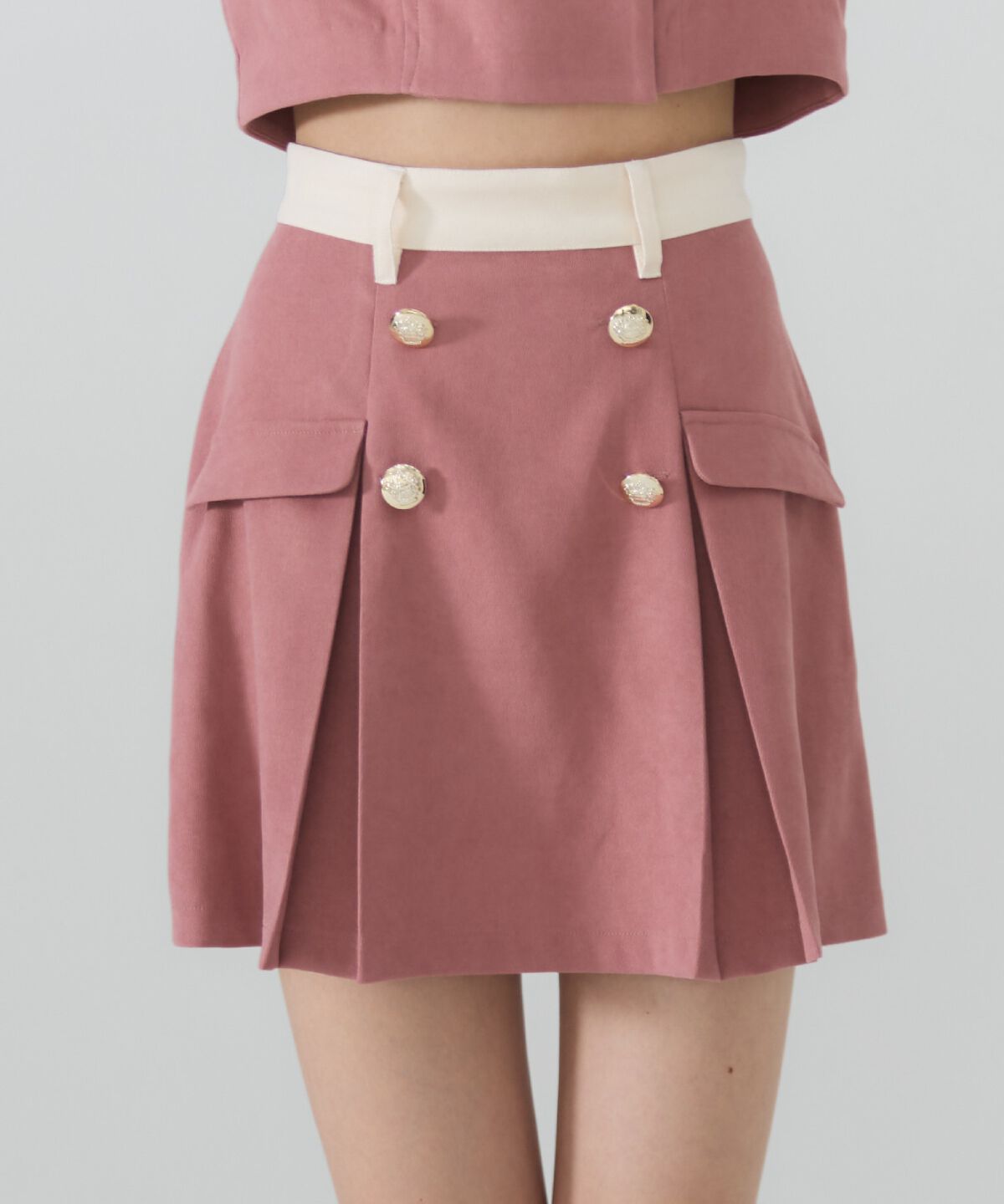 REDYAZEL「ダブルボタンバイカラーミニスカート」|フレア|