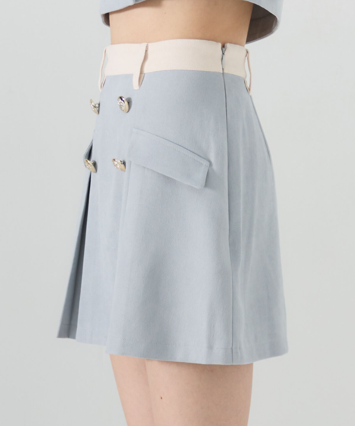 REDYAZEL「ダブルボタンバイカラーミニスカート」|フレア|