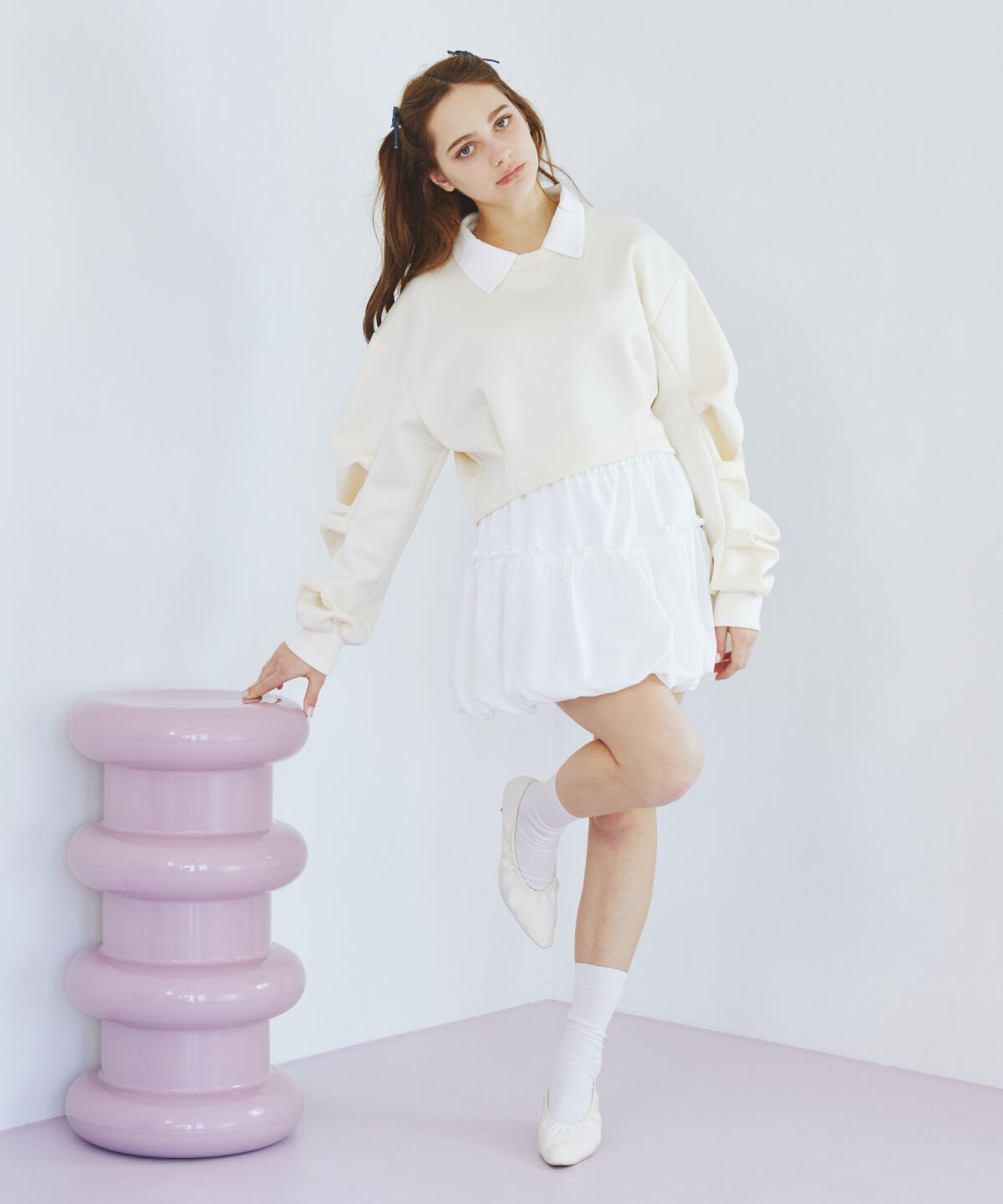 REDYAZEL「襟つきタックスリーブトップス」|Tシャツ・カットソー|