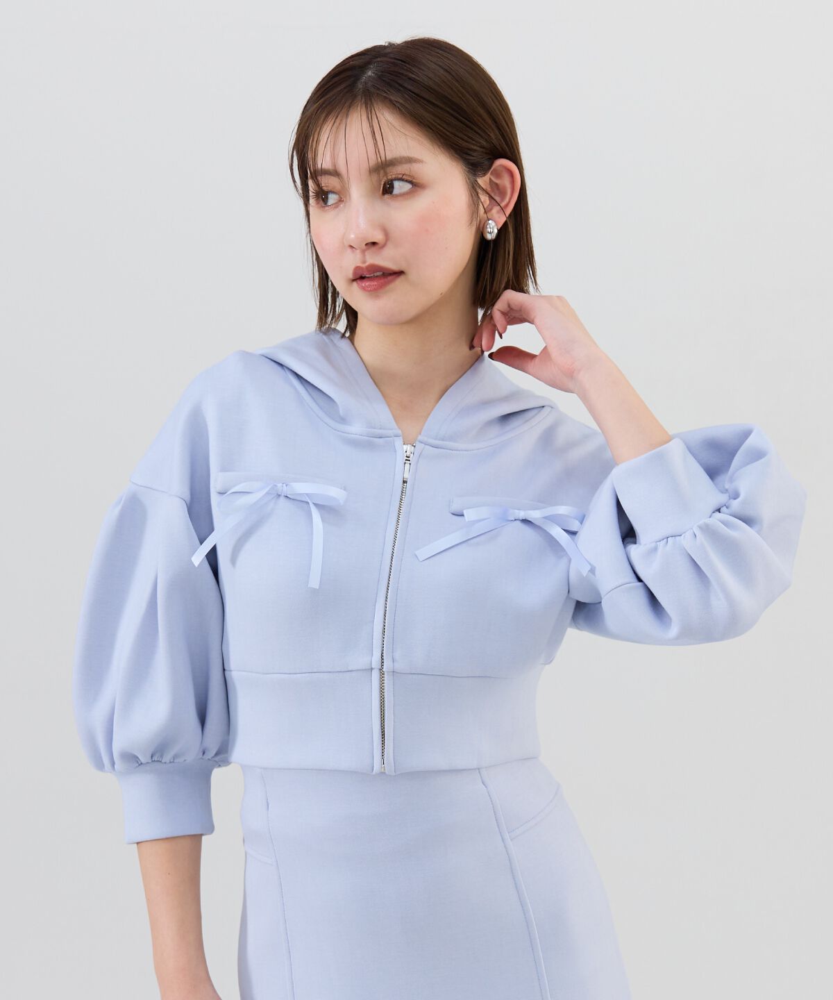 REDYAZEL「ダンボールリボンハーフスリーブショートフーディー」|パーカー|