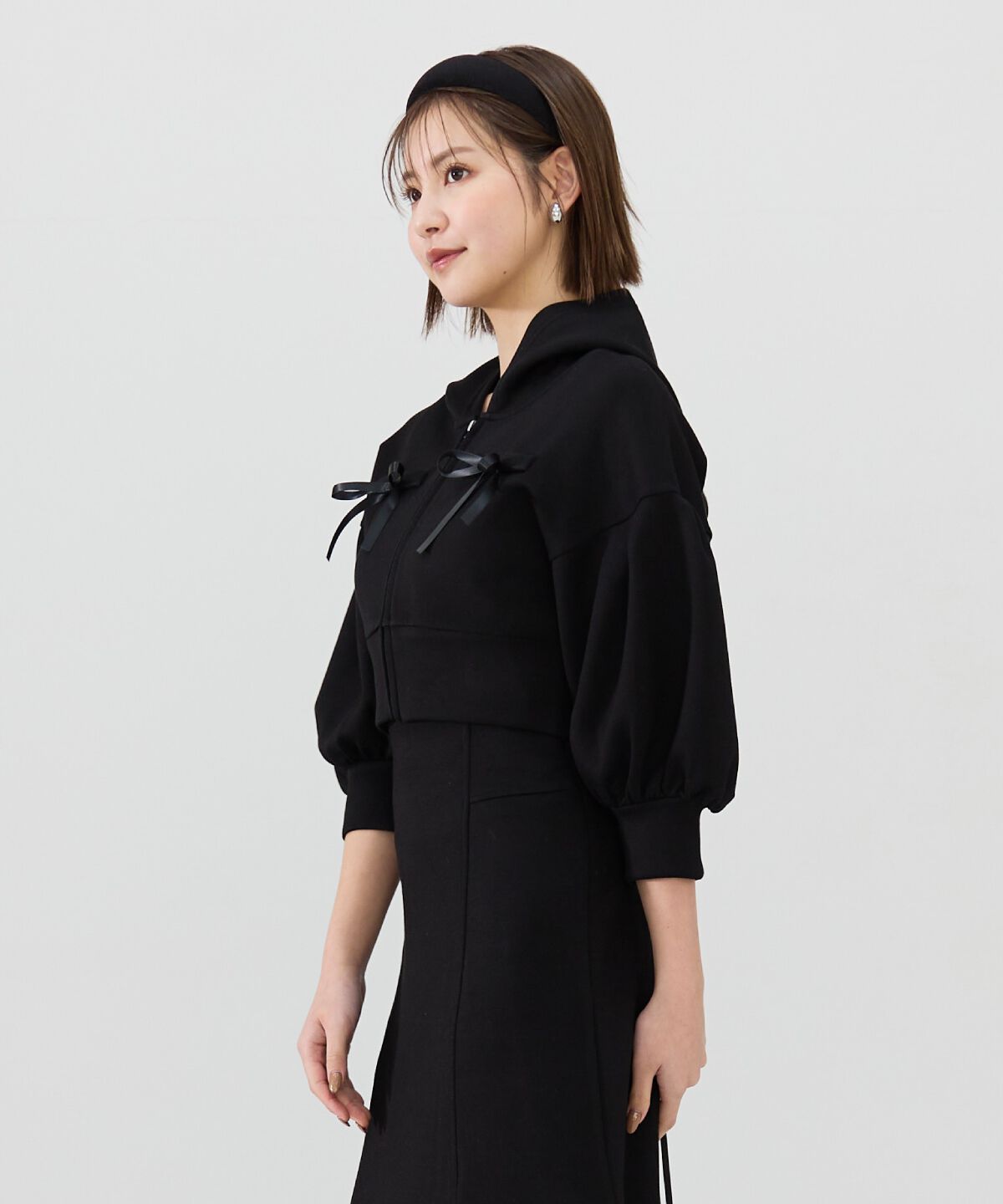 REDYAZEL「ダンボールリボンハーフスリーブショートフーディー」|パーカー|