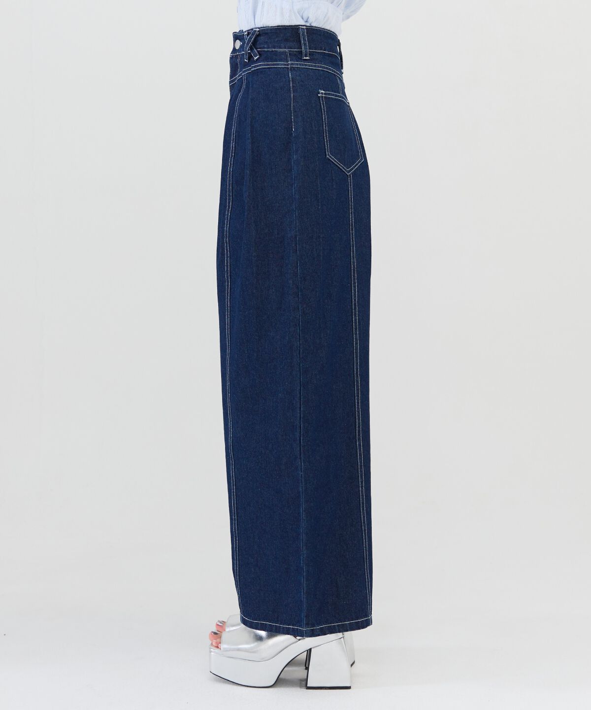 REDYAZEL「ロゴ刺繍タックデニムパンツ」|デニム|