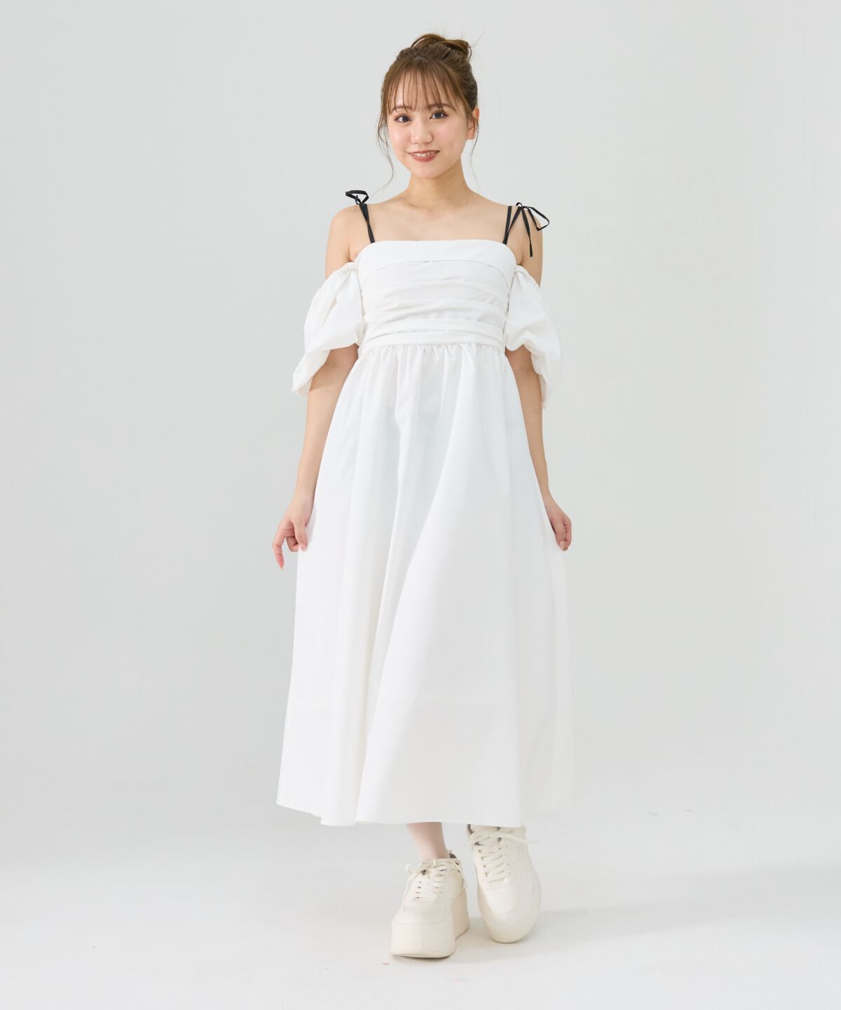 REDYAZEL「リボンショルダーオフショルロングワンピース」|ワンピース|