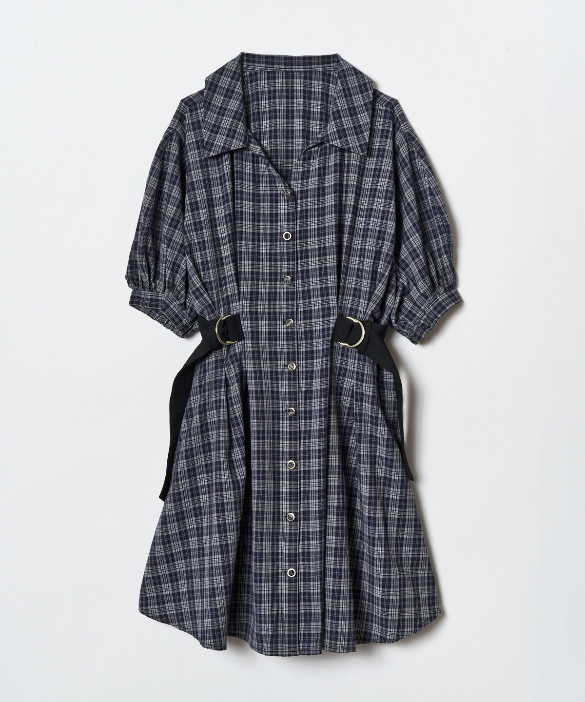 REDYAZEL「チェックバイカラーウエストベルトシャツワンピース」|ワンピース|
