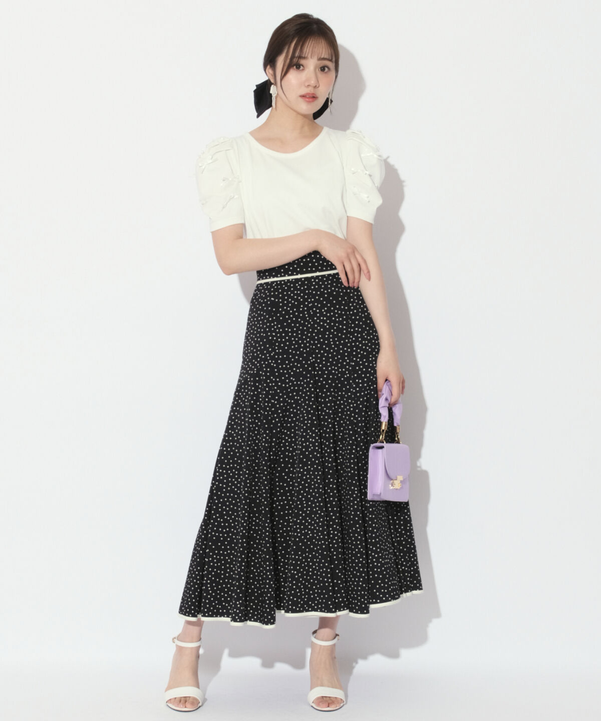 WILLSELECTION「バックスピンドルドットフレアスカート」|フレア|黒系水玉