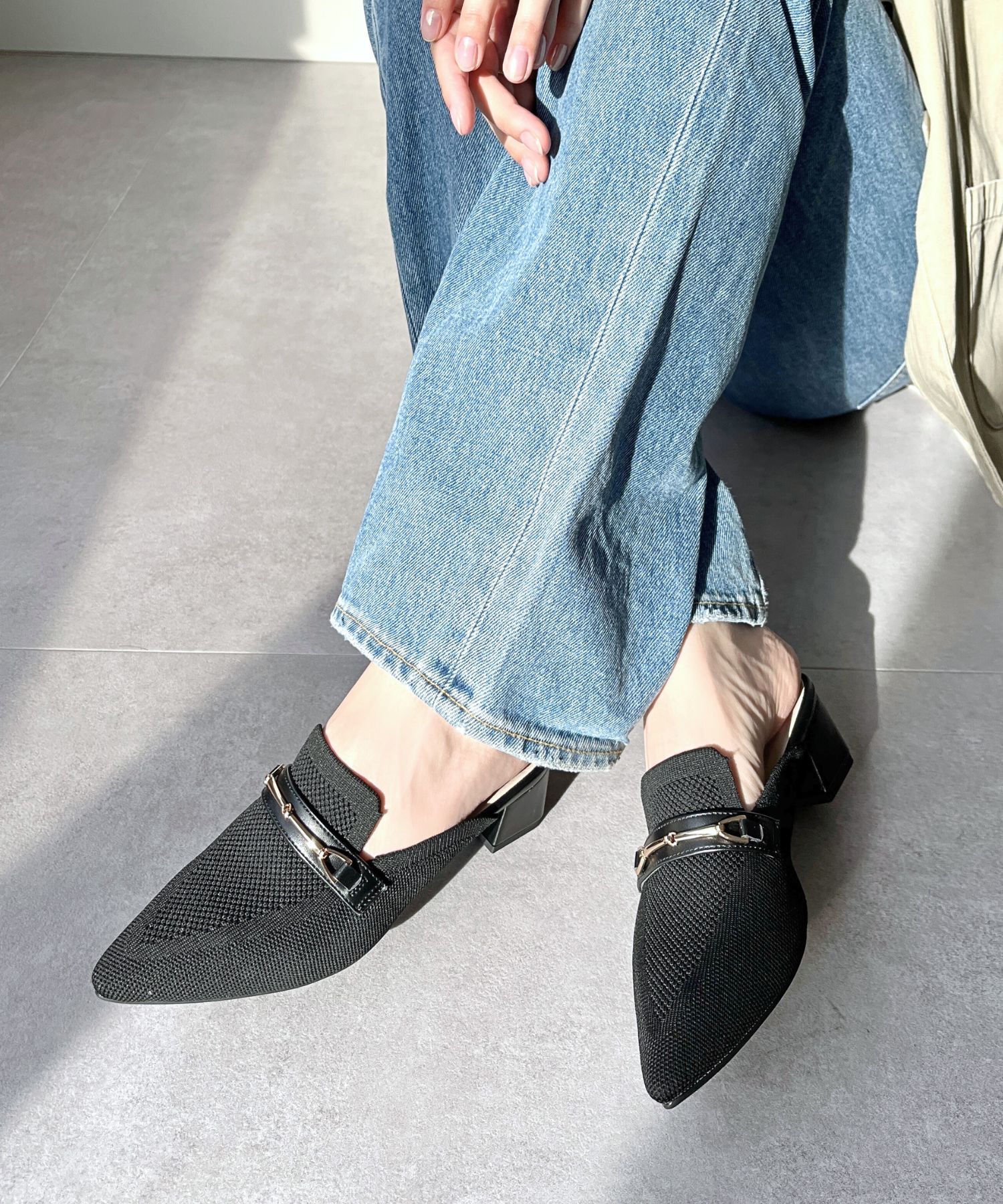 ORiental TRaffic「ローファーデザインニットミュール/45102」|パンプス|BLACK