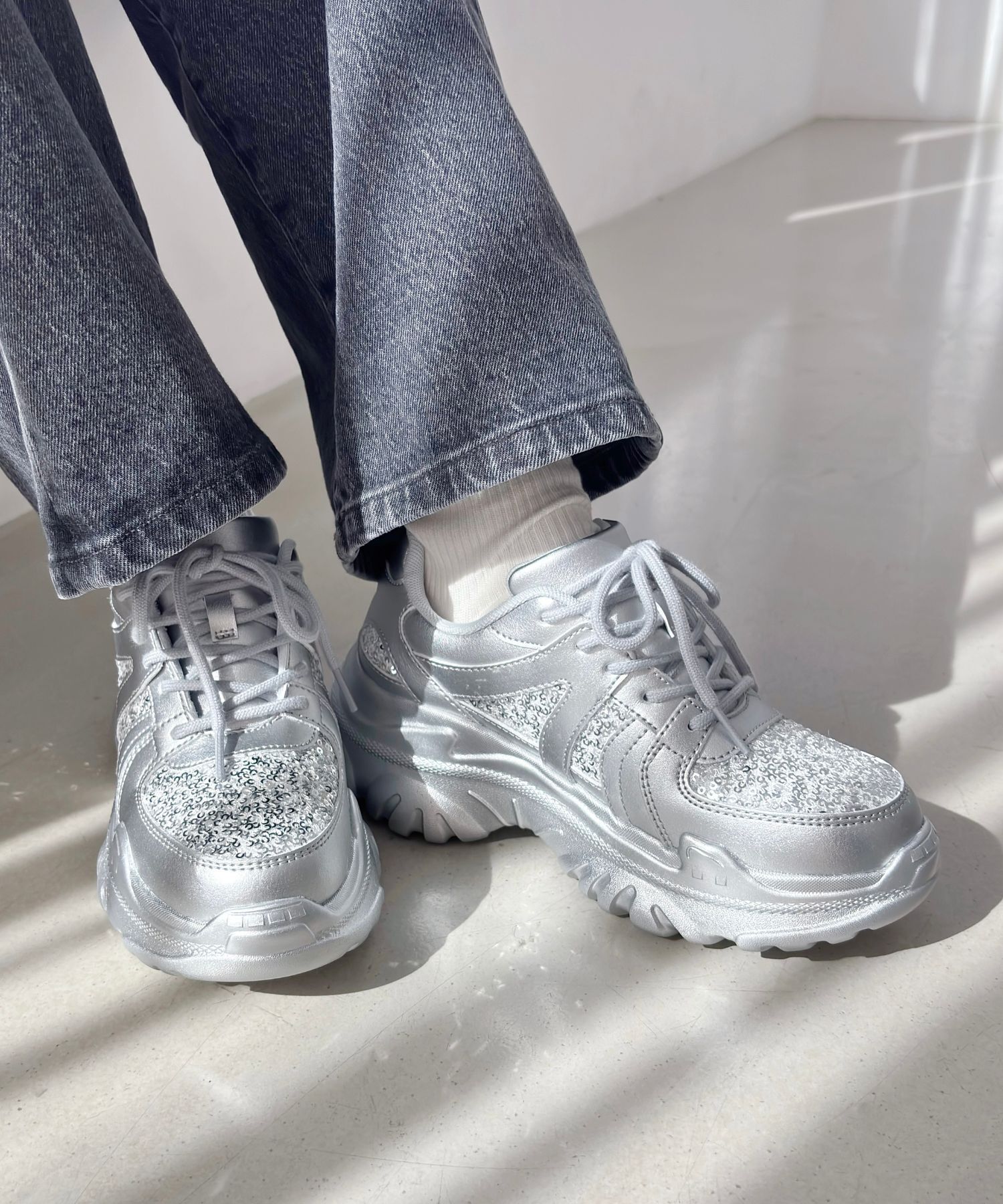 ORiental TRaffic「スパンコール 厚底 スニーカー /OT3752 クッション」|スニーカー|SILVER