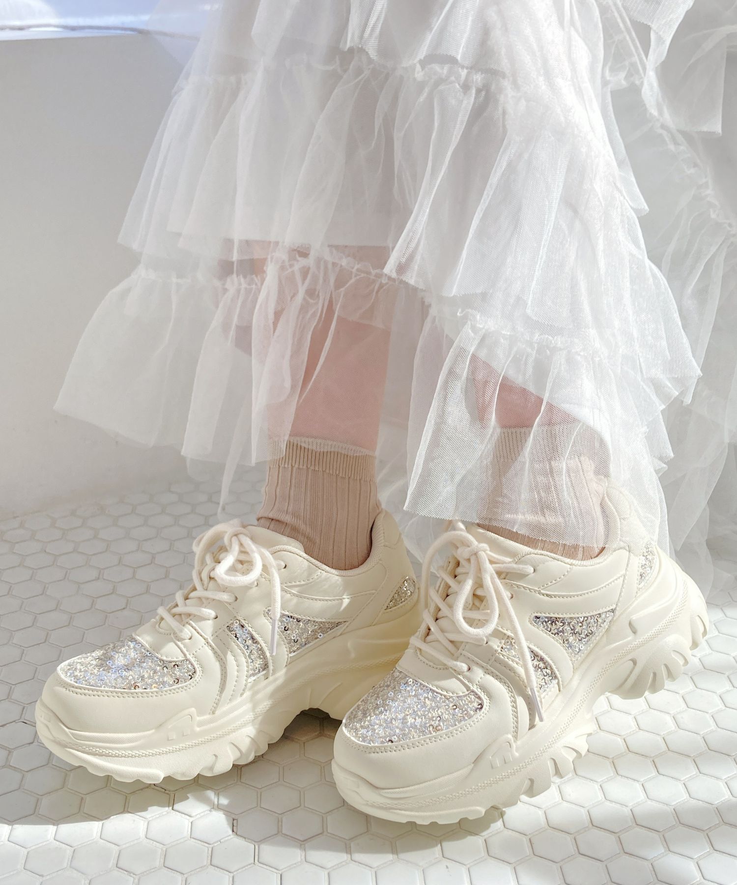 ORiental TRaffic「スパンコール 厚底 スニーカー /OT3752 クッション」|スニーカー|WHITE