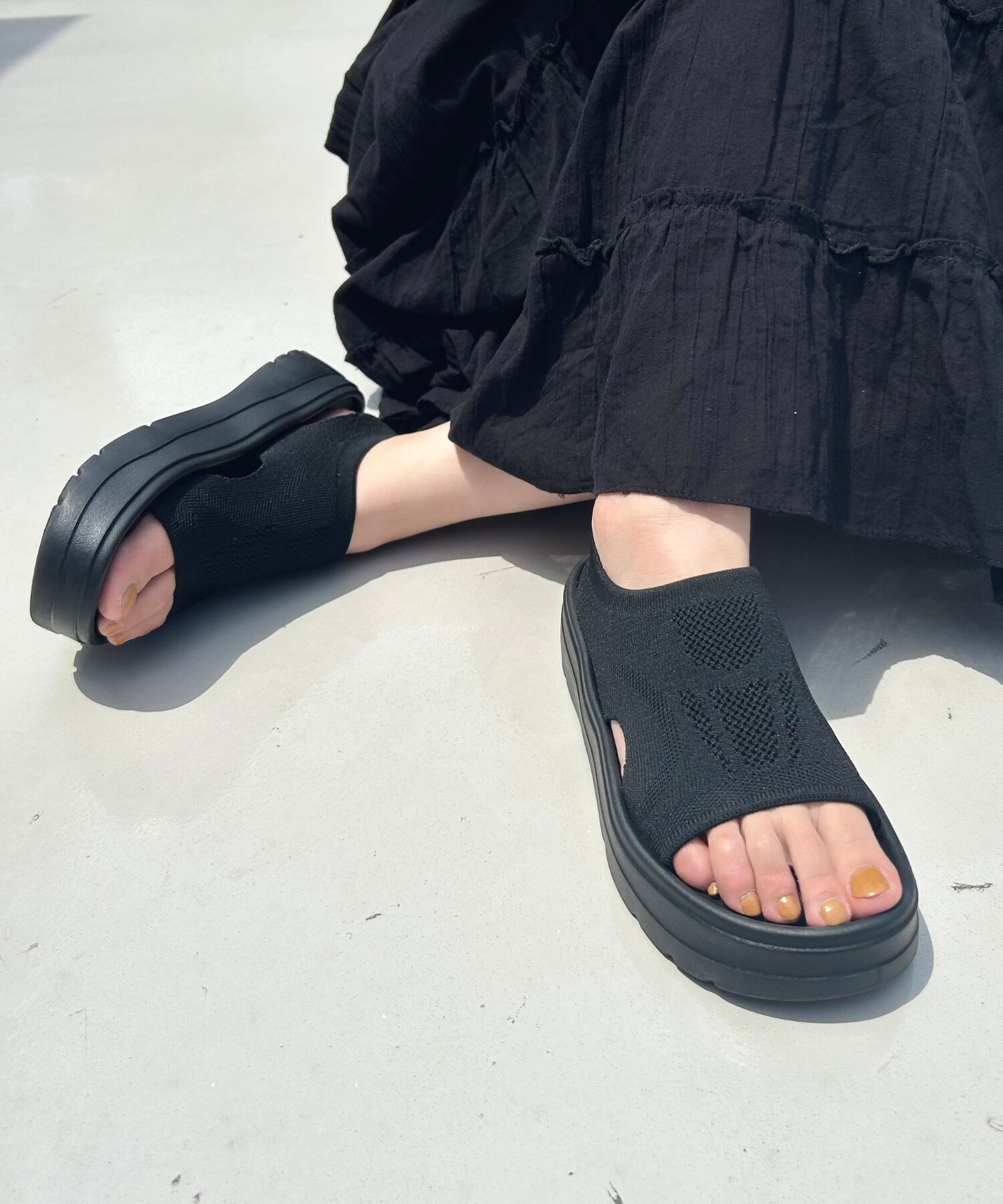 ORiental TRaffic「【Fit meサンダル】サイドオープンニット厚底サンダル/55207 サンダル WEB限定 ニット 軽い」|サンダル|