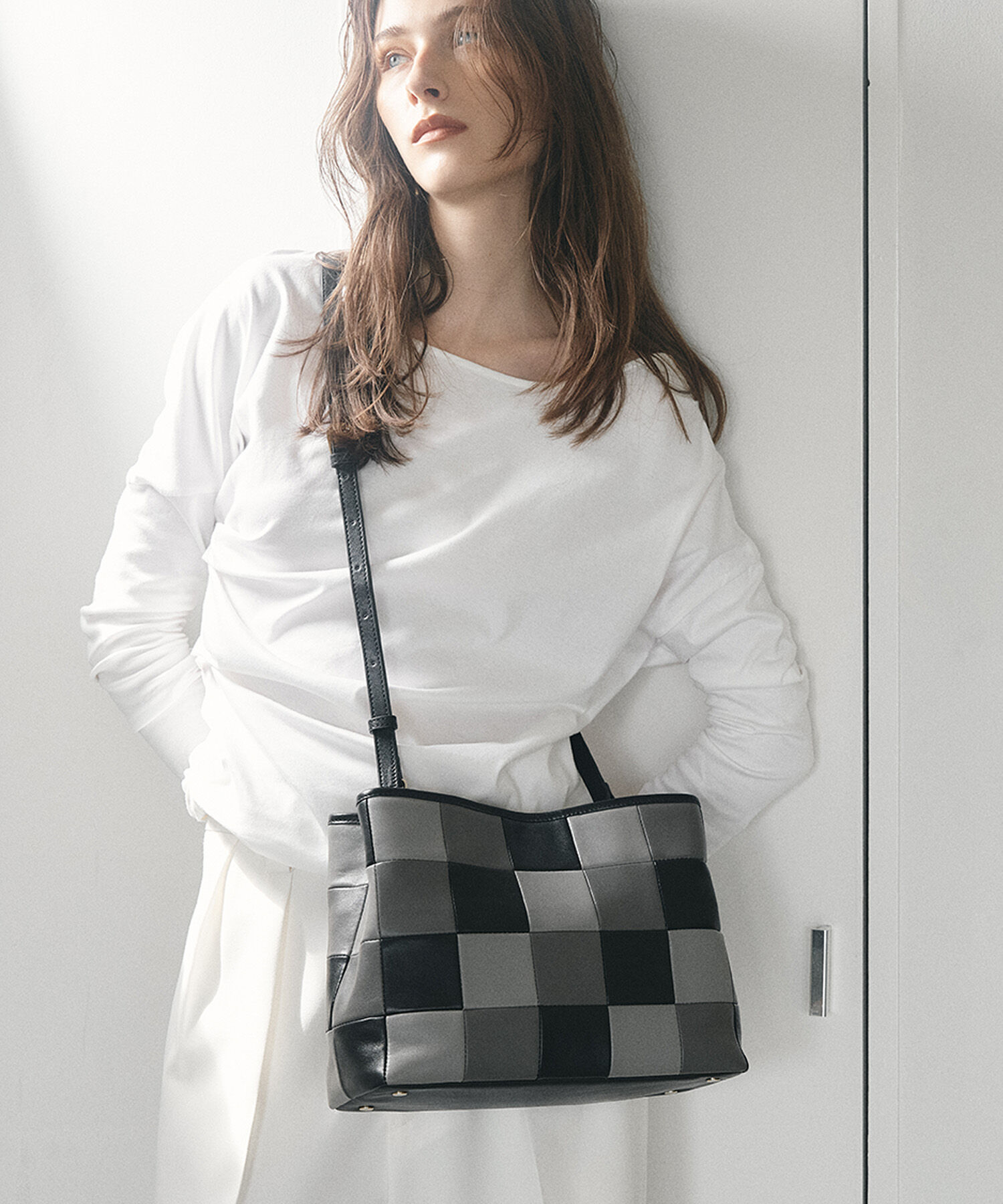 TOPKAPI TREASURE「【TREASURE TOPKAPI】スムースレザー パッチワーク ショルダー付 トートバッグ」|トートバッグ|グレー