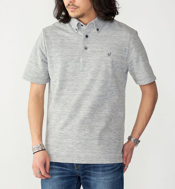 SHIPS「【WEB限定】SHIPS: 吸水速乾・UVケア Drymix（R）ワンポイントロゴ ボタンダウン ポロシャツ」|ポロシャツ|グレー