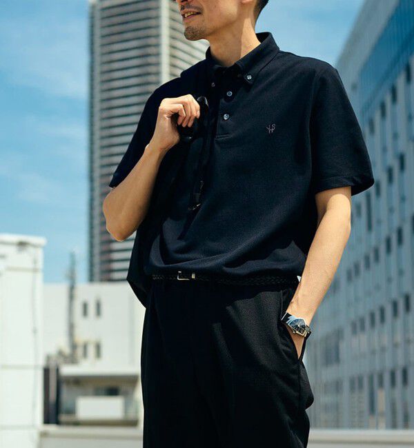 SHIPS「【WEB限定】SHIPS: 吸水速乾・UVケア Drymix（R）ワンポイントロゴ ボタンダウン ポロシャツ」|ポロシャツ|ブラック