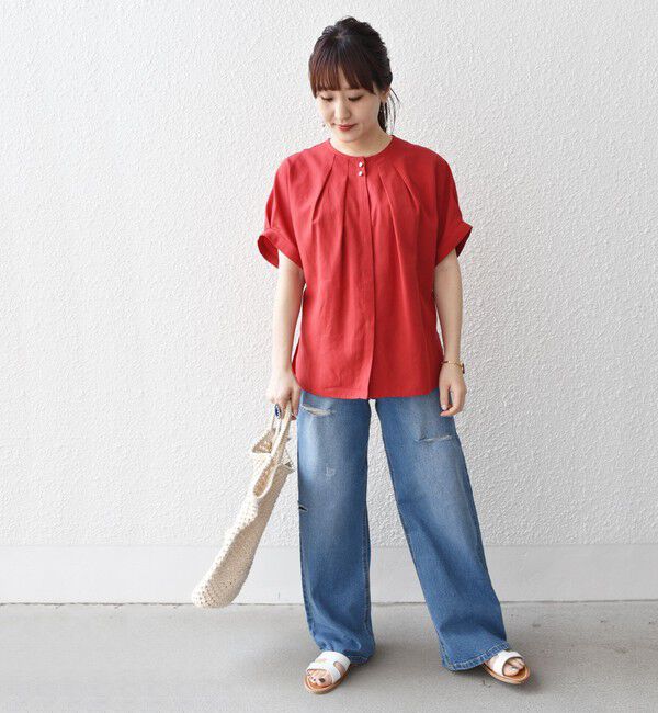 SHIPS for women「【WEB限定】〈洗濯機可能〉麻混 フロント タック ドルマン ブラウス」|シャツ・ブラウス|