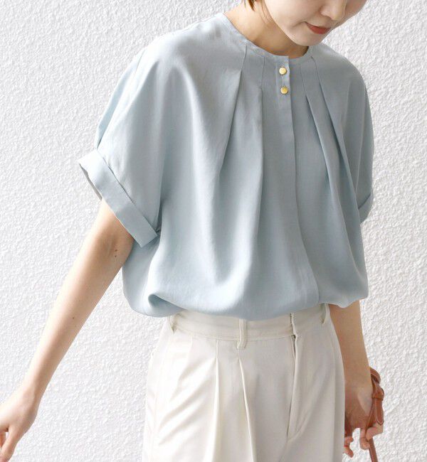 SHIPS for women「【WEB限定】〈洗濯機可能〉麻混 フロント タック ドルマン ブラウス」|シャツ・ブラウス|ライトブルー
