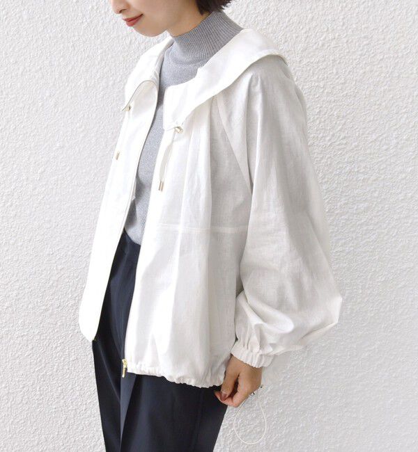 SHIPS for women「* 〈手洗い可能〉リネン レーヨン コーティング スタンド カラー ジップ ブルゾン 24SS ◇」|ブルゾン・スタジャン|