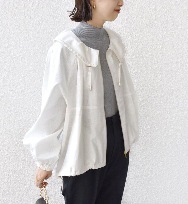 SHIPS for women「* 〈手洗い可能〉リネン レーヨン コーティング スタンド カラー ジップ ブルゾン 24SS ◇」|ブルゾン・スタジャン|