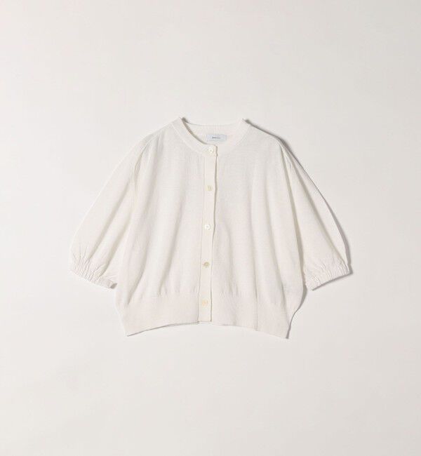SHIPS any「SHIPS any:〈手洗い可能〉リネン ミックス ワイド パフ クルーネック シアー カーディガン」|カーディガン|
