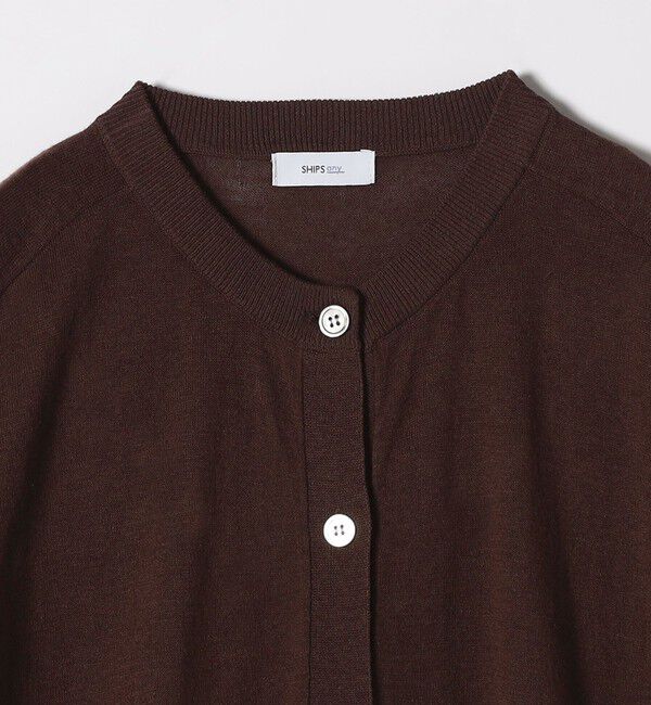 SHIPS any「SHIPS any:〈手洗い可能〉リネン ミックス ワイド パフ クルーネック シアー カーディガン」|カーディガン|