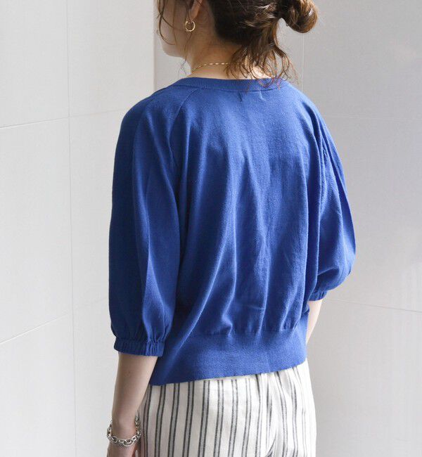 SHIPS any「SHIPS any:〈手洗い可能〉リネン ミックス ワイド パフ クルーネック シアー カーディガン」|カーディガン|