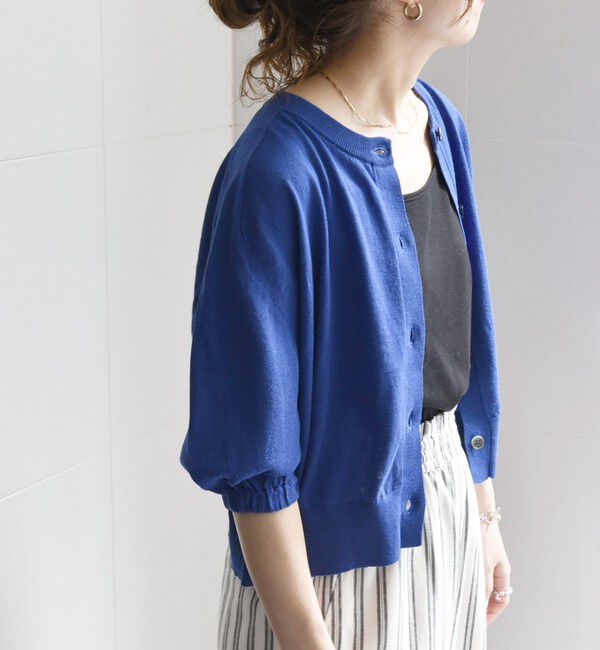 SHIPS any「SHIPS any:〈手洗い可能〉リネン ミックス ワイド パフ クルーネック シアー カーディガン」|カーディガン|