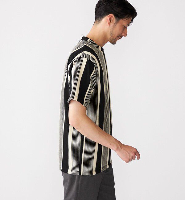 SHIPS「【WEB限定】SHIPS:〈吸水速乾〉ワンポイント ロゴ リップル ストライプ Tシャツ」|Tシャツ・カットソー|