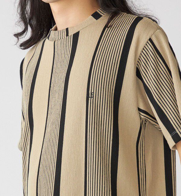 SHIPS「【WEB限定】SHIPS:〈吸水速乾〉ワンポイント ロゴ リップル ストライプ Tシャツ」|Tシャツ・カットソー|キャメル